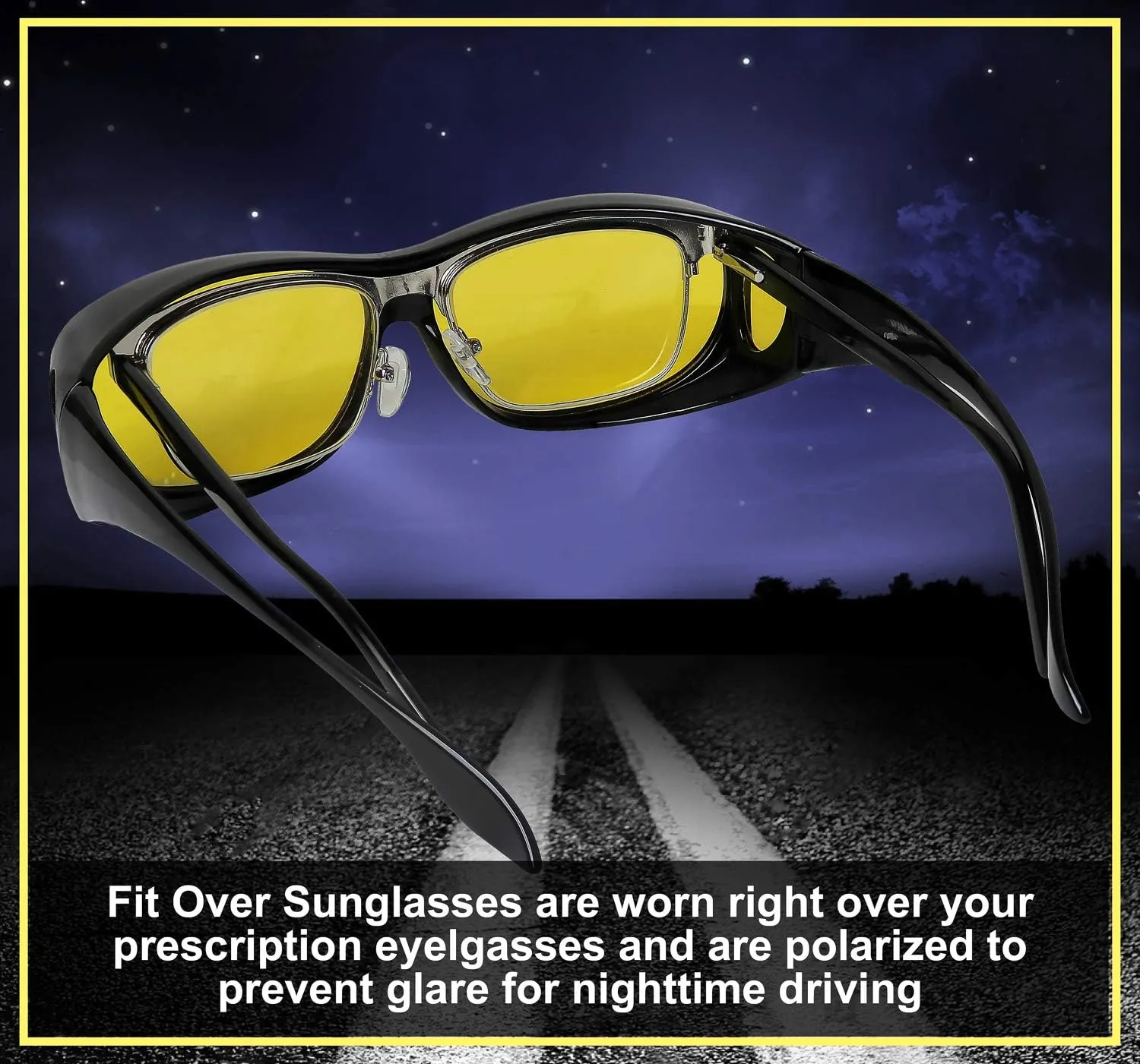 Night Driving Glasses Anti Glare Polarized Night Vision Yellow Driving Fit Over Driving Sunglasses Men and Women