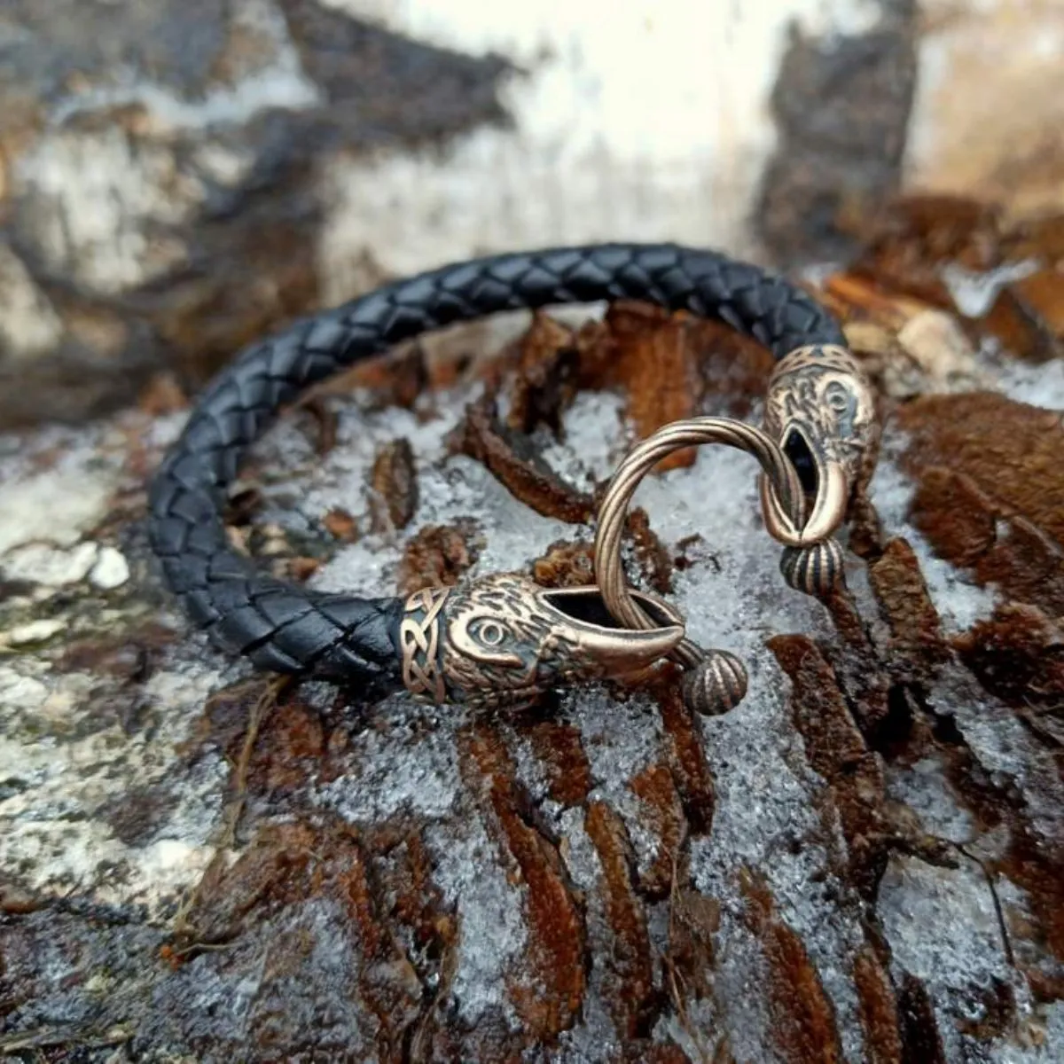 Norse raven leather bracelet