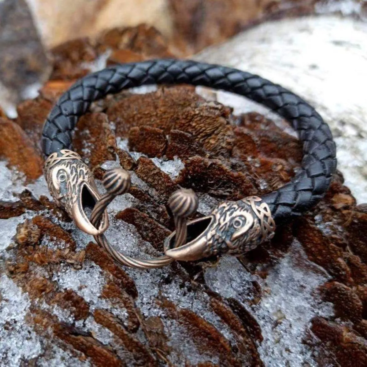 Norse raven leather bracelet