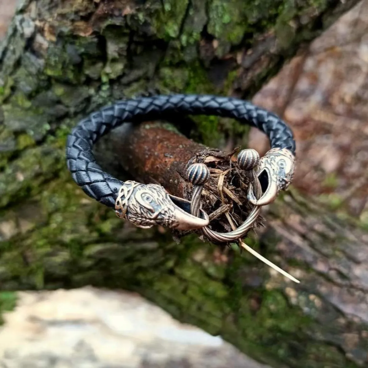 Norse raven leather bracelet