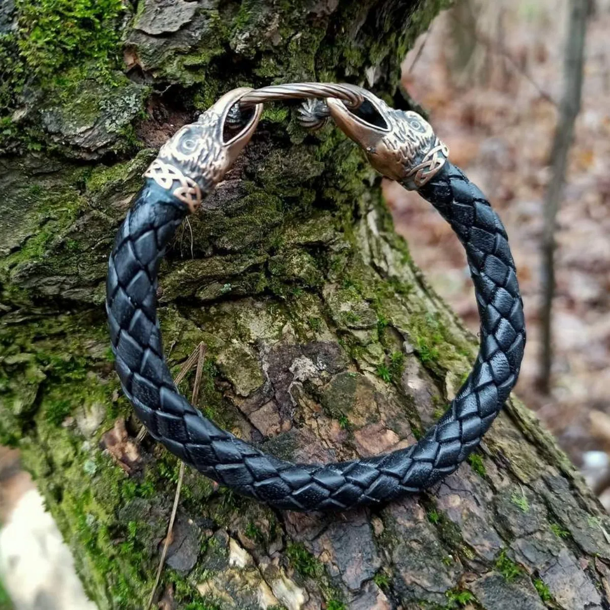 Norse raven leather bracelet