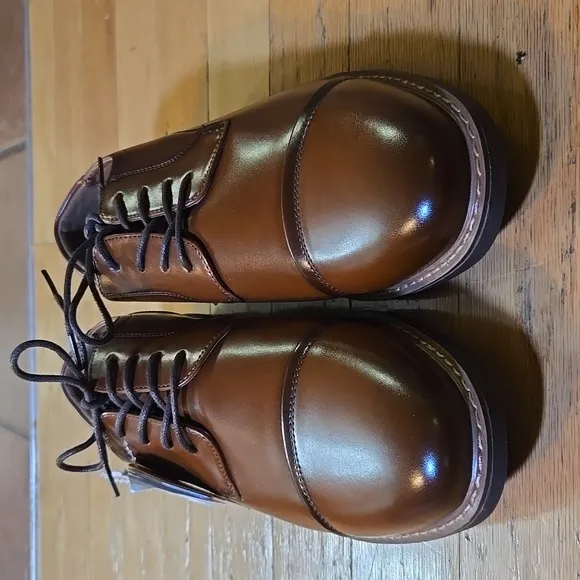 Nunn Bush Men's Centro Fles Plain Toe Oxford Cognac Leather Synthetic Size 9.5W