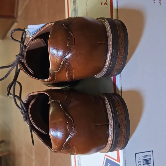 Nunn Bush Men's Centro Fles Plain Toe Oxford Cognac Leather Synthetic Size 9.5W