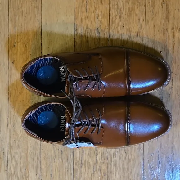 Nunn Bush Men's Centro Fles Plain Toe Oxford Cognac Leather Synthetic Size 9.5W