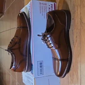 Nunn Bush Men's Centro Fles Plain Toe Oxford Cognac Leather Synthetic Size 9.5W