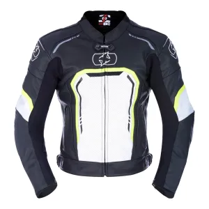 Oxford Strada Leather Jacket - Black / White / Fluro