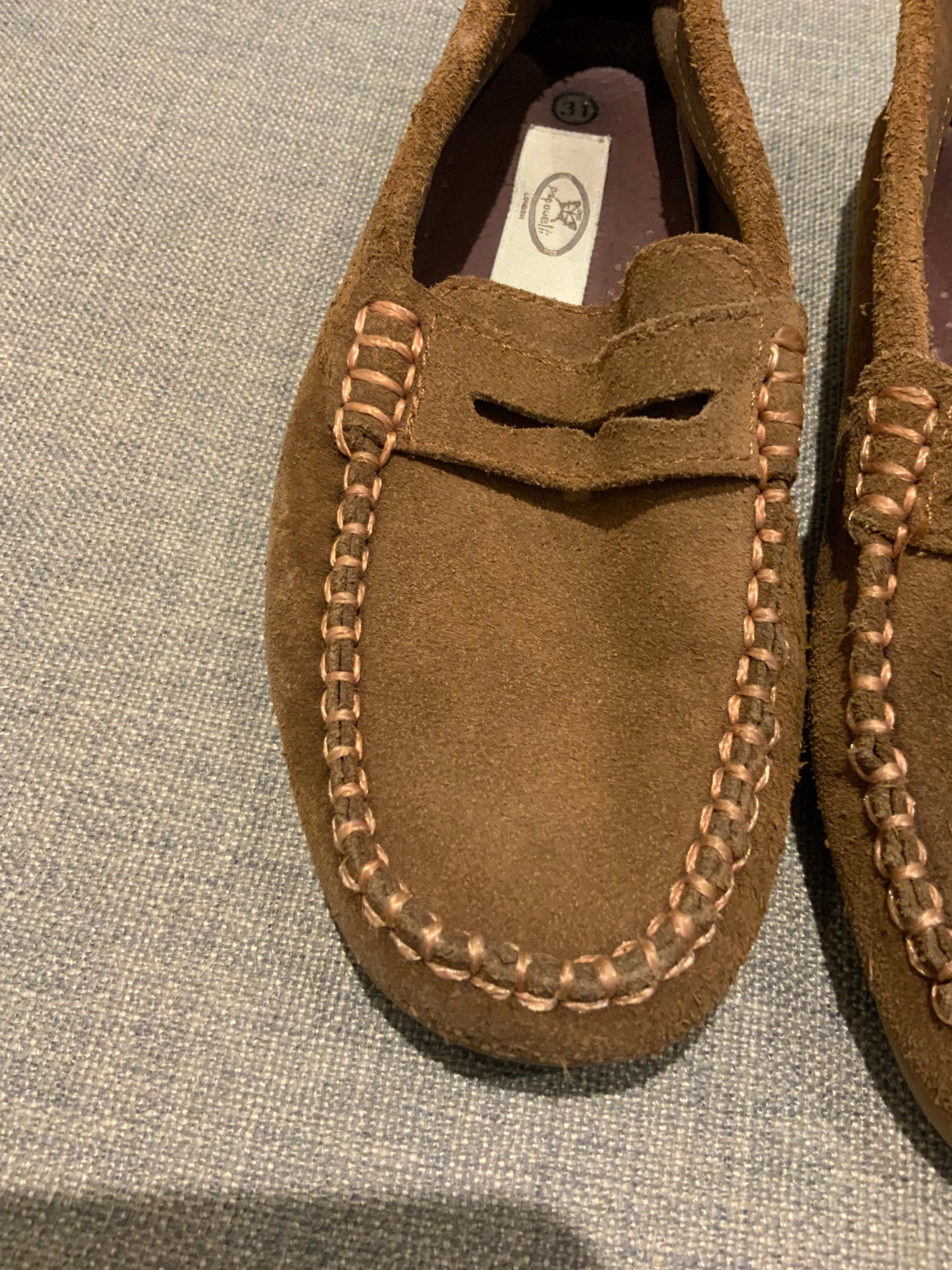 Papouelli Children Boys' Suede Brown Round-Toe Loafers Shoes Size 31 & 40 children
