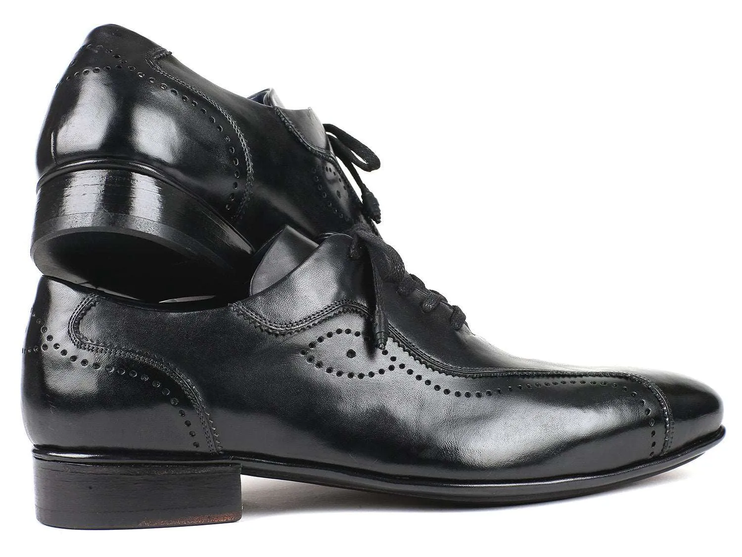 Paul Parkman Black Handmade Lace-Up Shoes