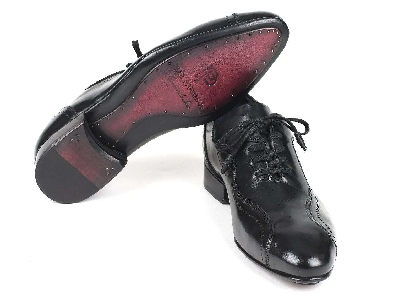 Paul Parkman Black Handmade Lace-Up Shoes