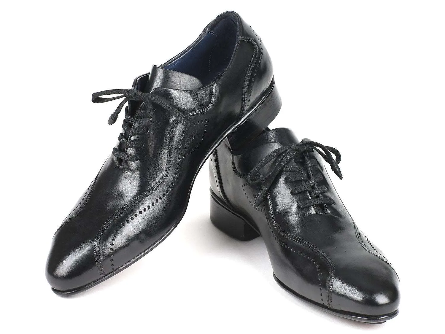 Paul Parkman Black Handmade Lace-Up Shoes