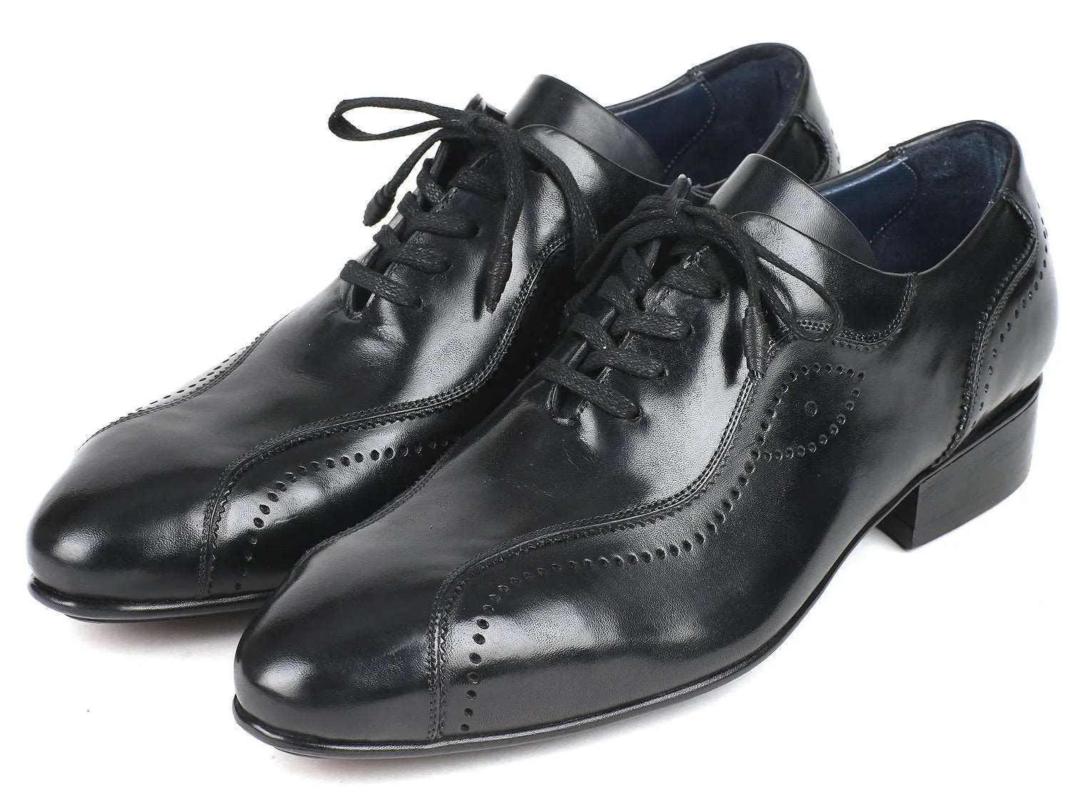 Paul Parkman Black Handmade Lace-Up Shoes