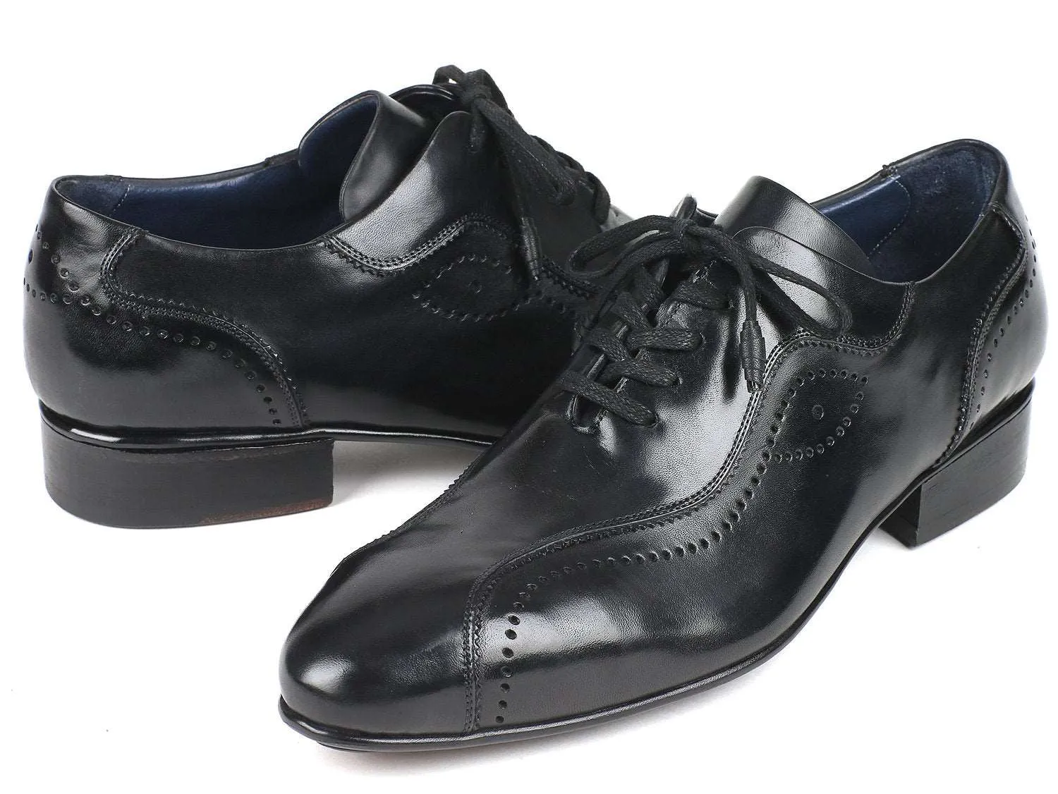 Paul Parkman Black Handmade Lace-Up Shoes