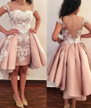 Pink lace short prom dress, pink homecoming dress