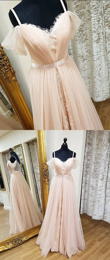 Pink Sweetheart See Through Long Prom Dress