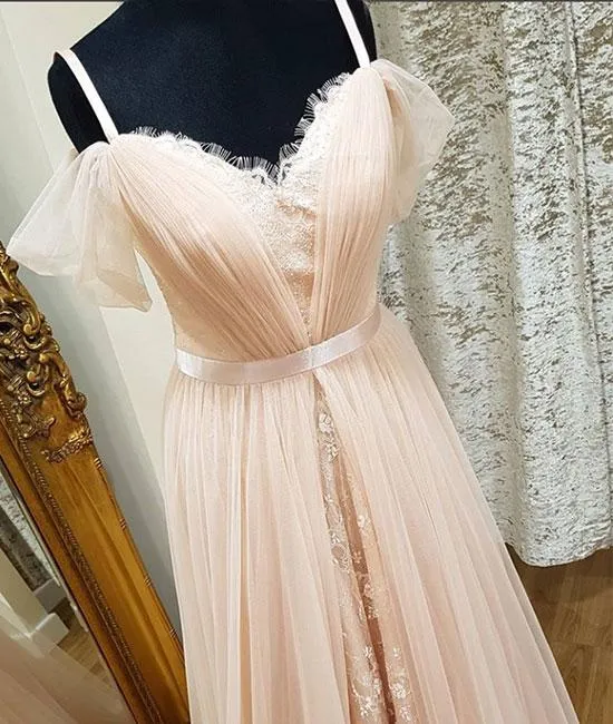Pink Sweetheart See Through Long Prom Dress
