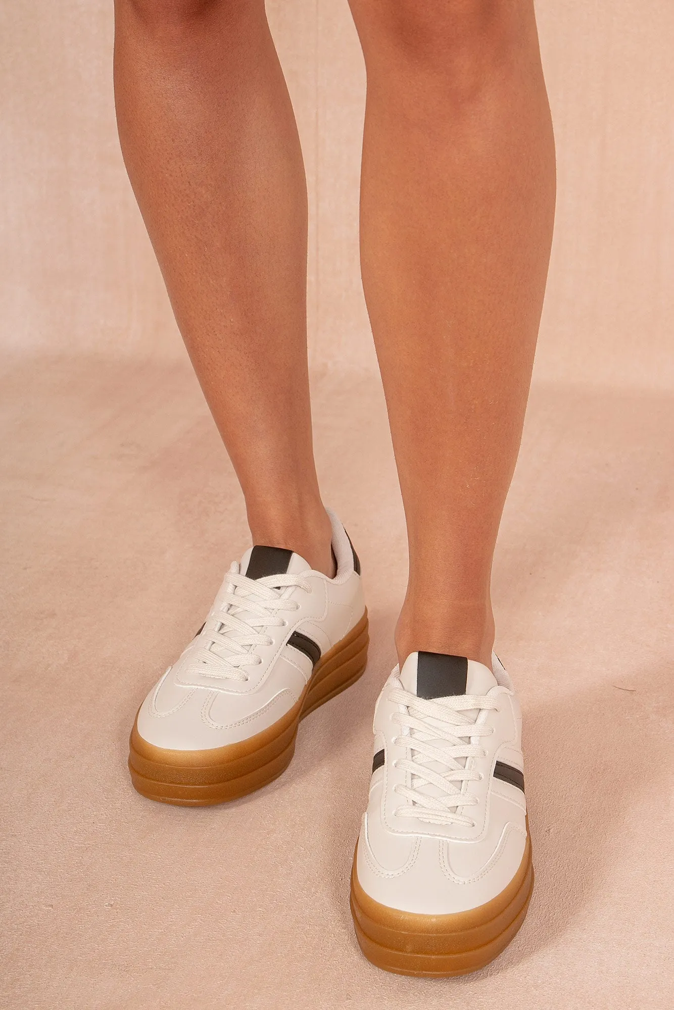 Pippa Stone Leather Look Gum Sole Trainers