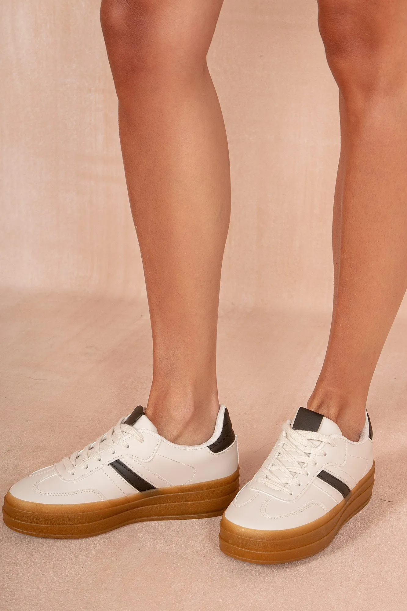 Pippa Stone Leather Look Gum Sole Trainers