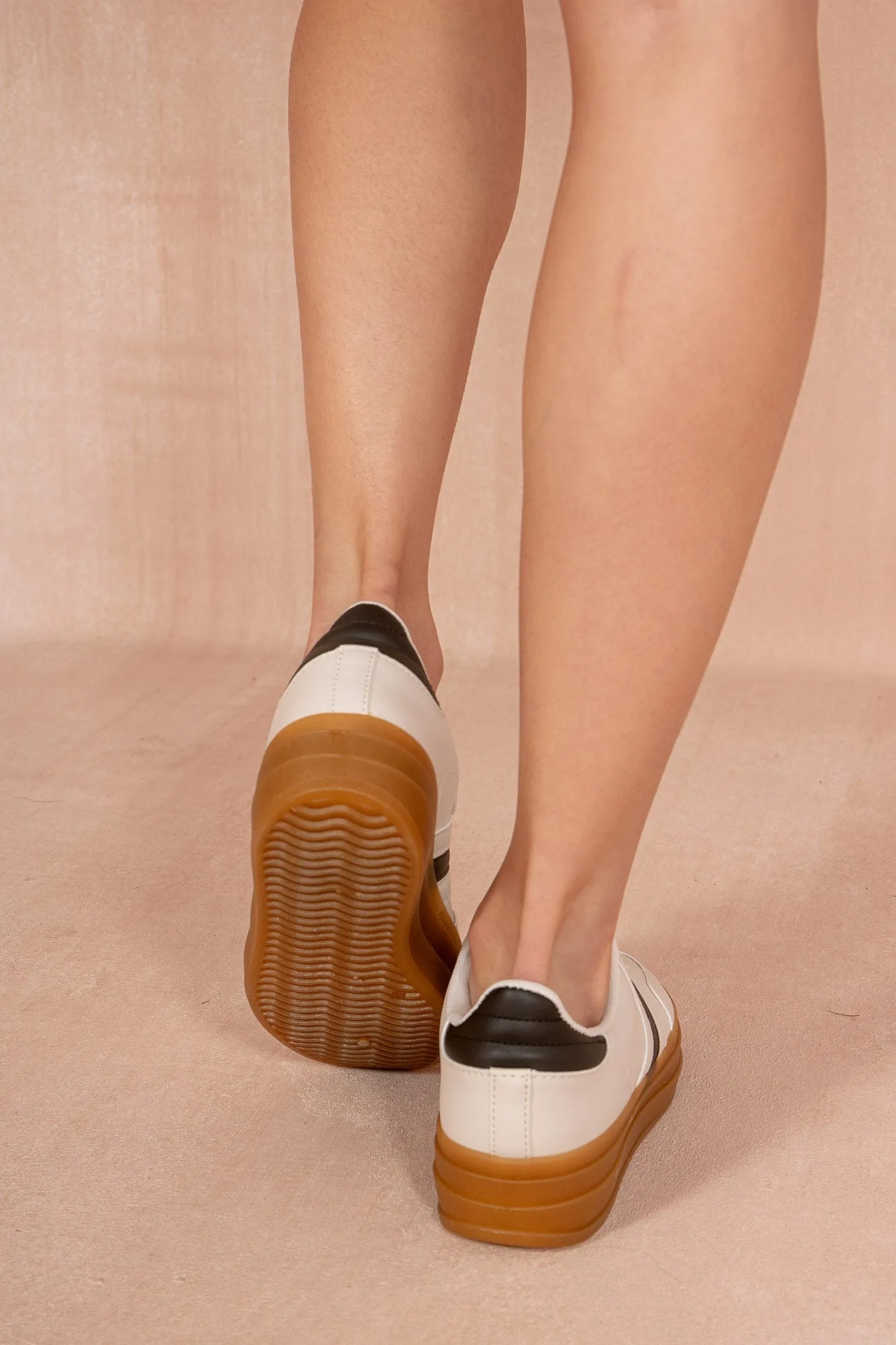 Pippa Stone Leather Look Gum Sole Trainers
