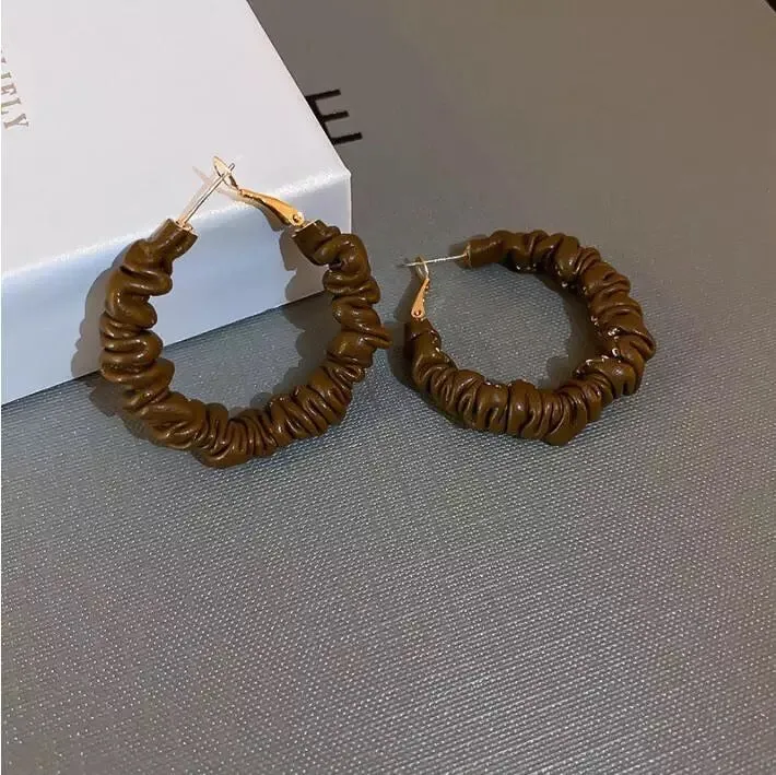 Pleated Leather Circle Hoop