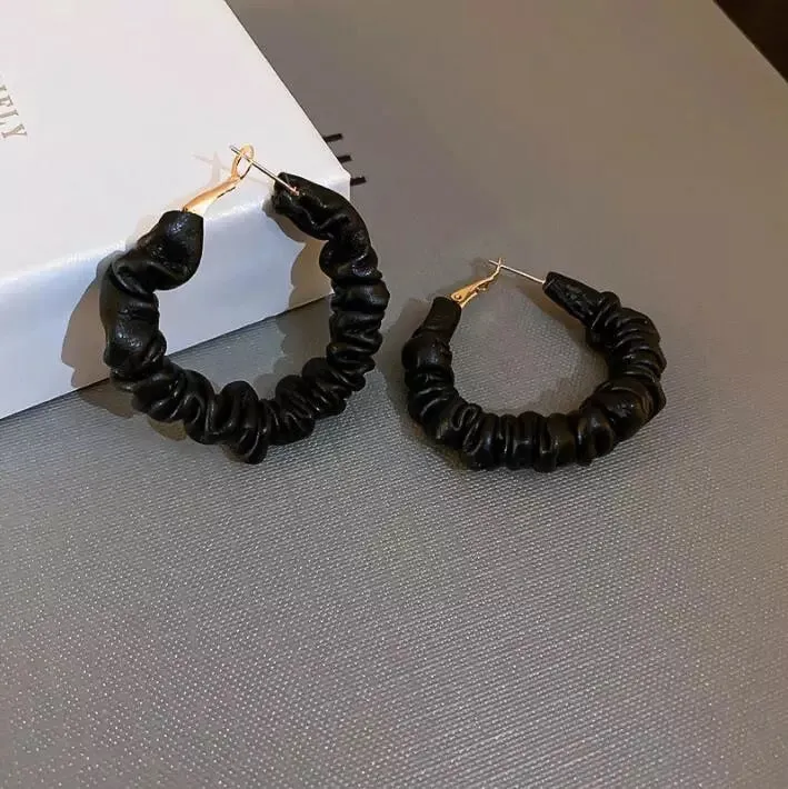 Pleated Leather Circle Hoop
