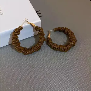Pleated Leather Circle Hoop