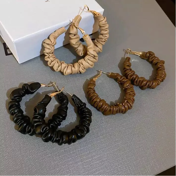 Pleated Leather Circle Hoop