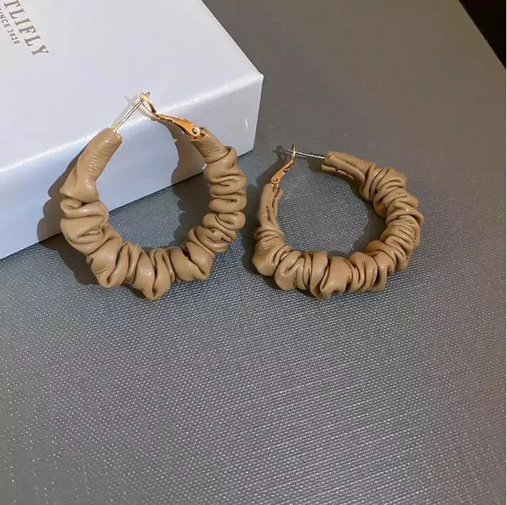 Pleated Leather Circle Hoop