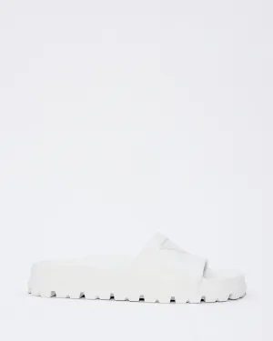 Prada White Rubber Triangle Logo Embossed Lug Sole Slides  - 38