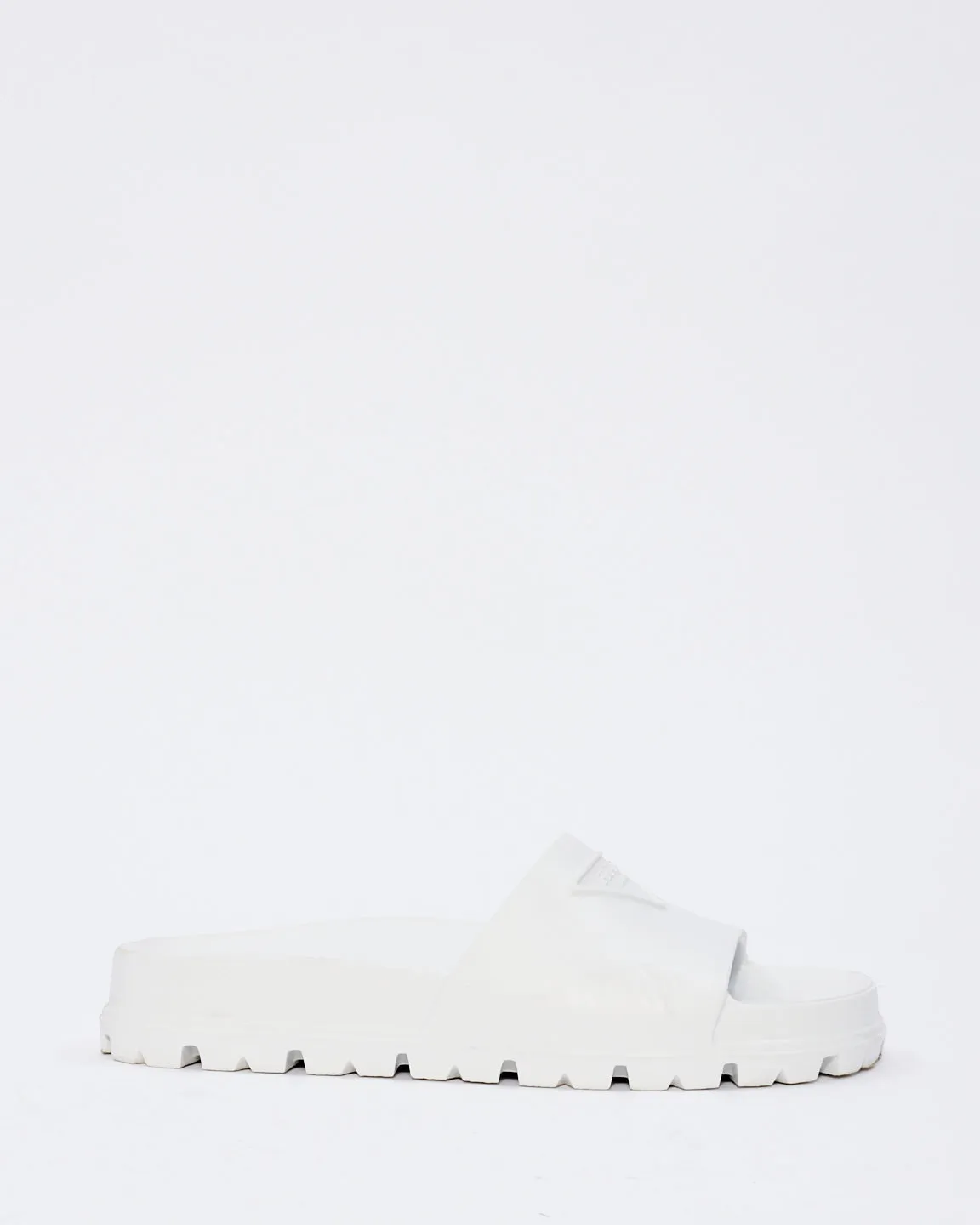 Prada White Rubber Triangle Logo Embossed Lug Sole Slides  - 38