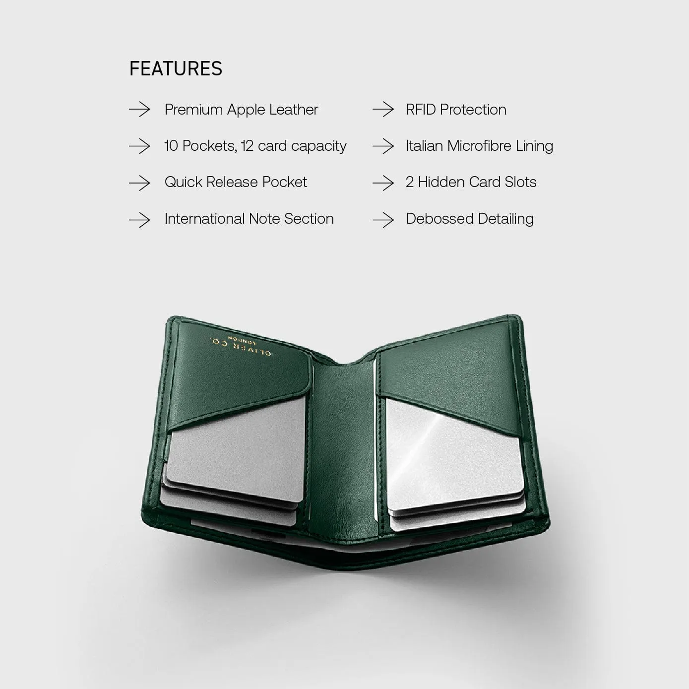 Premium RFID Apple Leather Vegan Note Wallet | Forest Green