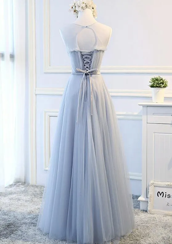 Pretty Tulle Lace-up Long Formal Dress, Lace Party Dress, Formal Gowns