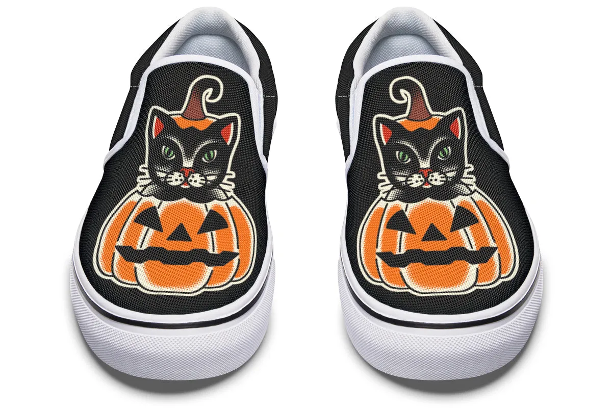 Pumpkin Cat Slip On Shoes