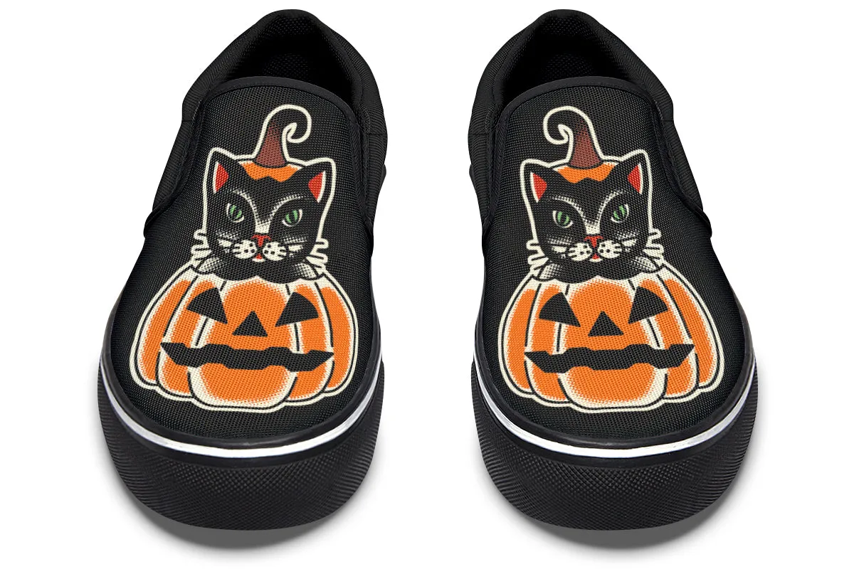 Pumpkin Cat Slip On Shoes