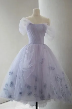 Purple Tulle Short Prom Dress A Line Cute Homecoming Dress With 3D Flowers OK1546