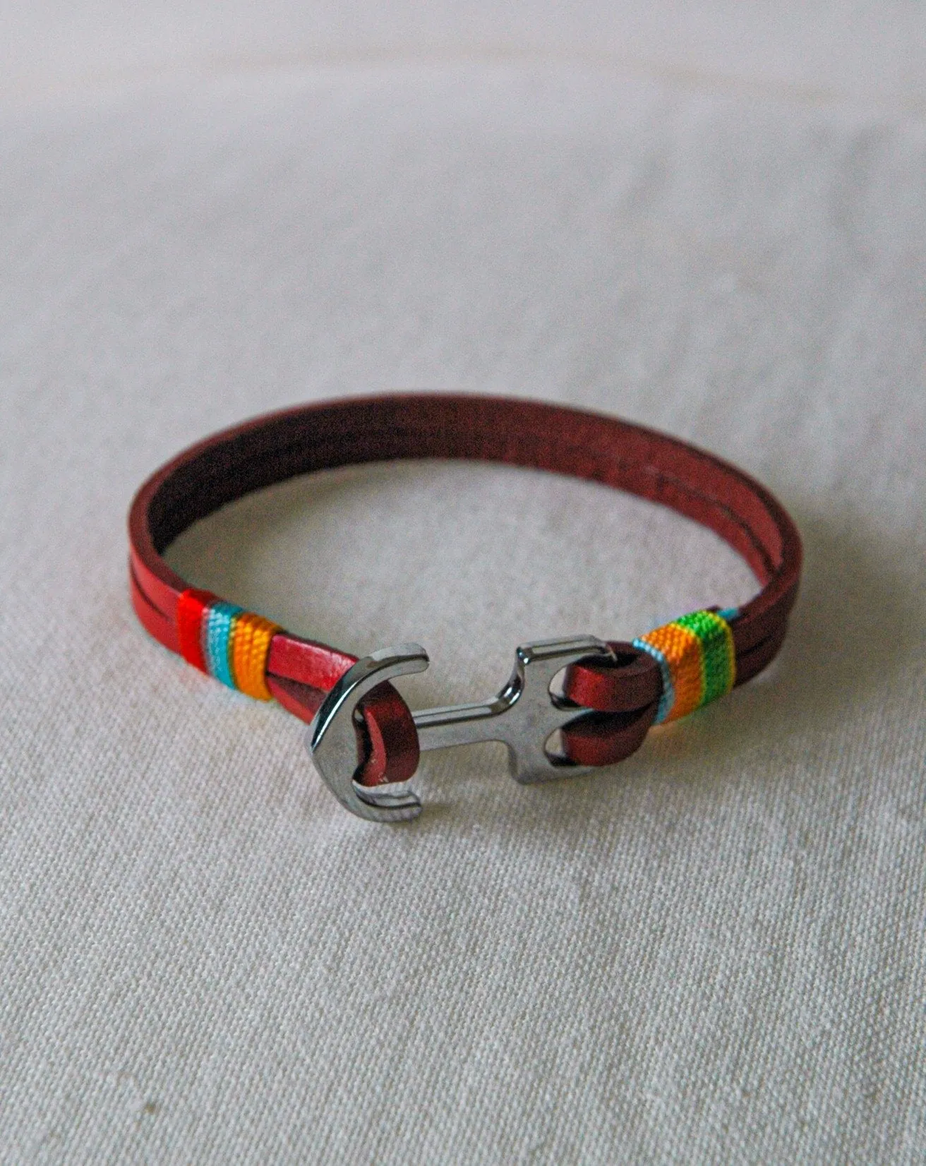 Red Leather Anchor Bracelet