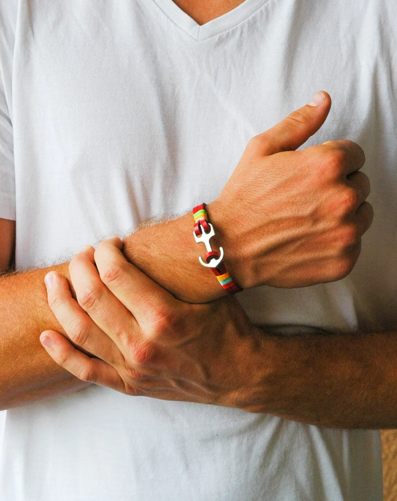 Red Leather Anchor Bracelet