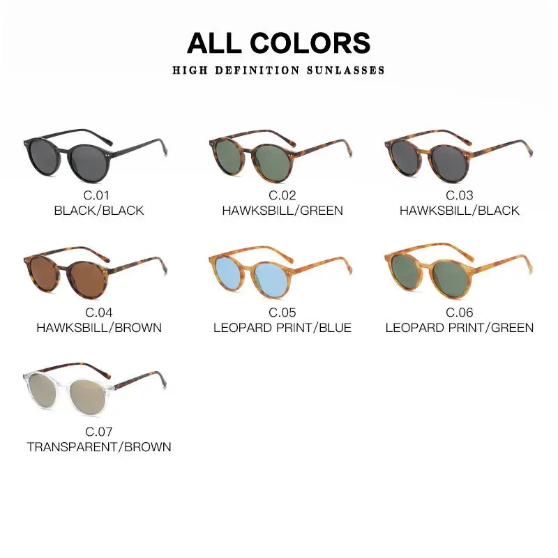 Retro Round Polarized Sunglasses Classic Leopard Frame UV400 Fashion Driving Goggles for Men & Women
