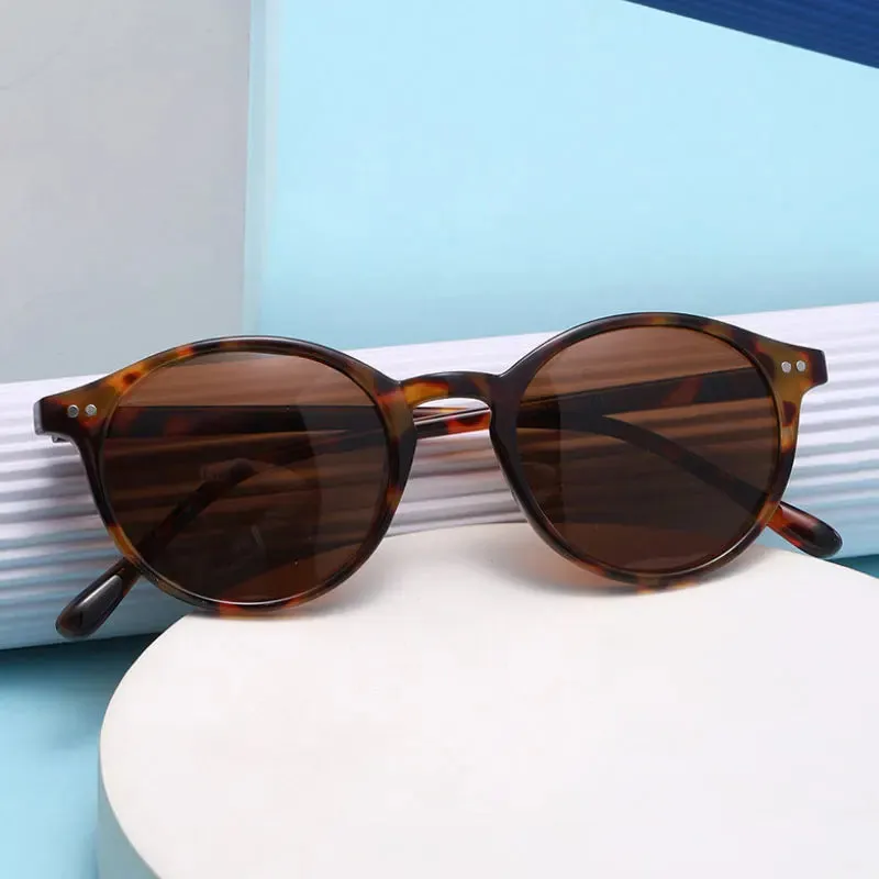Retro Round Polarized Sunglasses Classic Leopard Frame UV400 Fashion Driving Goggles for Men & Women