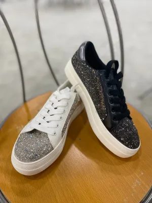 Rhinestone Cowboy Lace Up Sneaker - Black