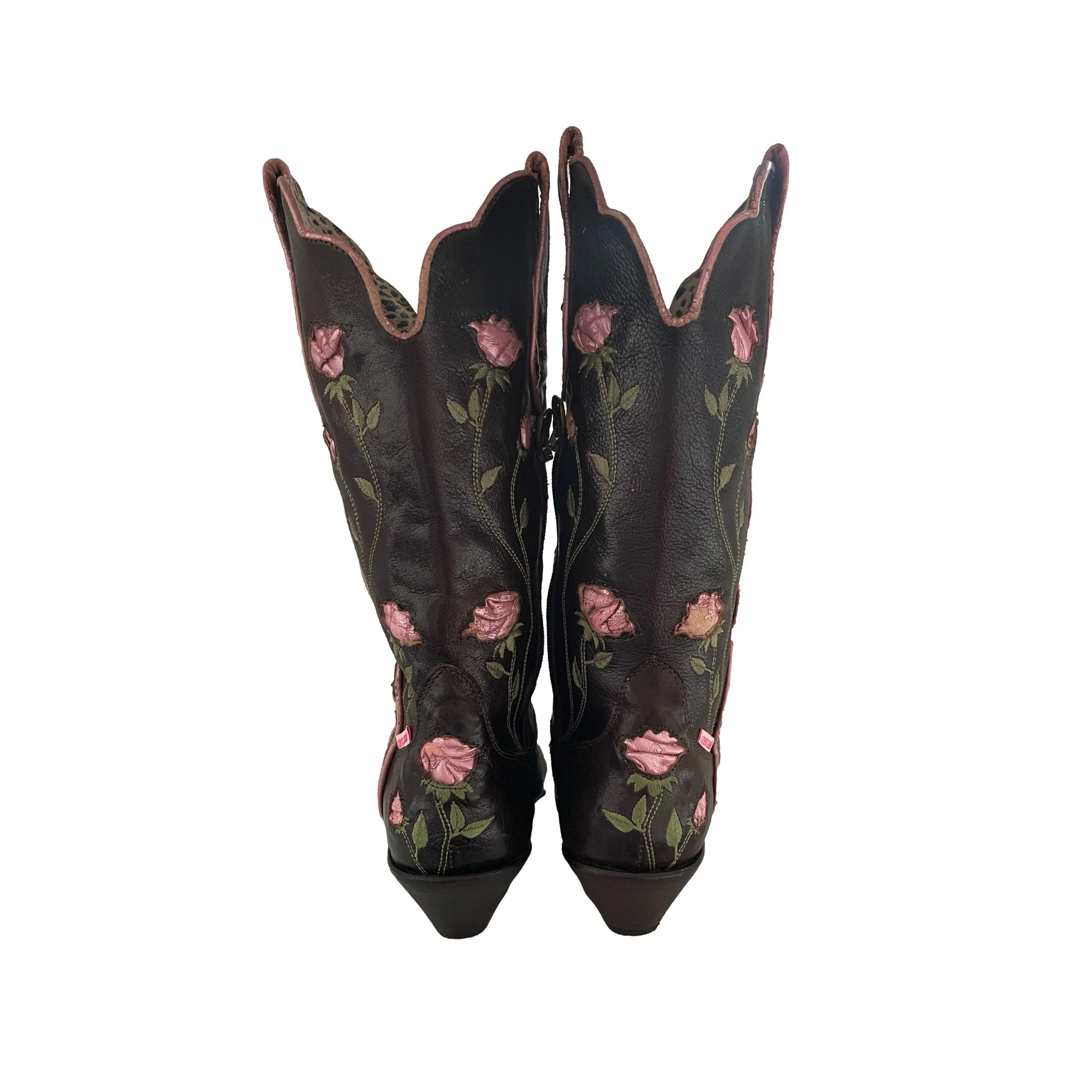 Roberto Cavalli Brown Rose Cowboy Boots