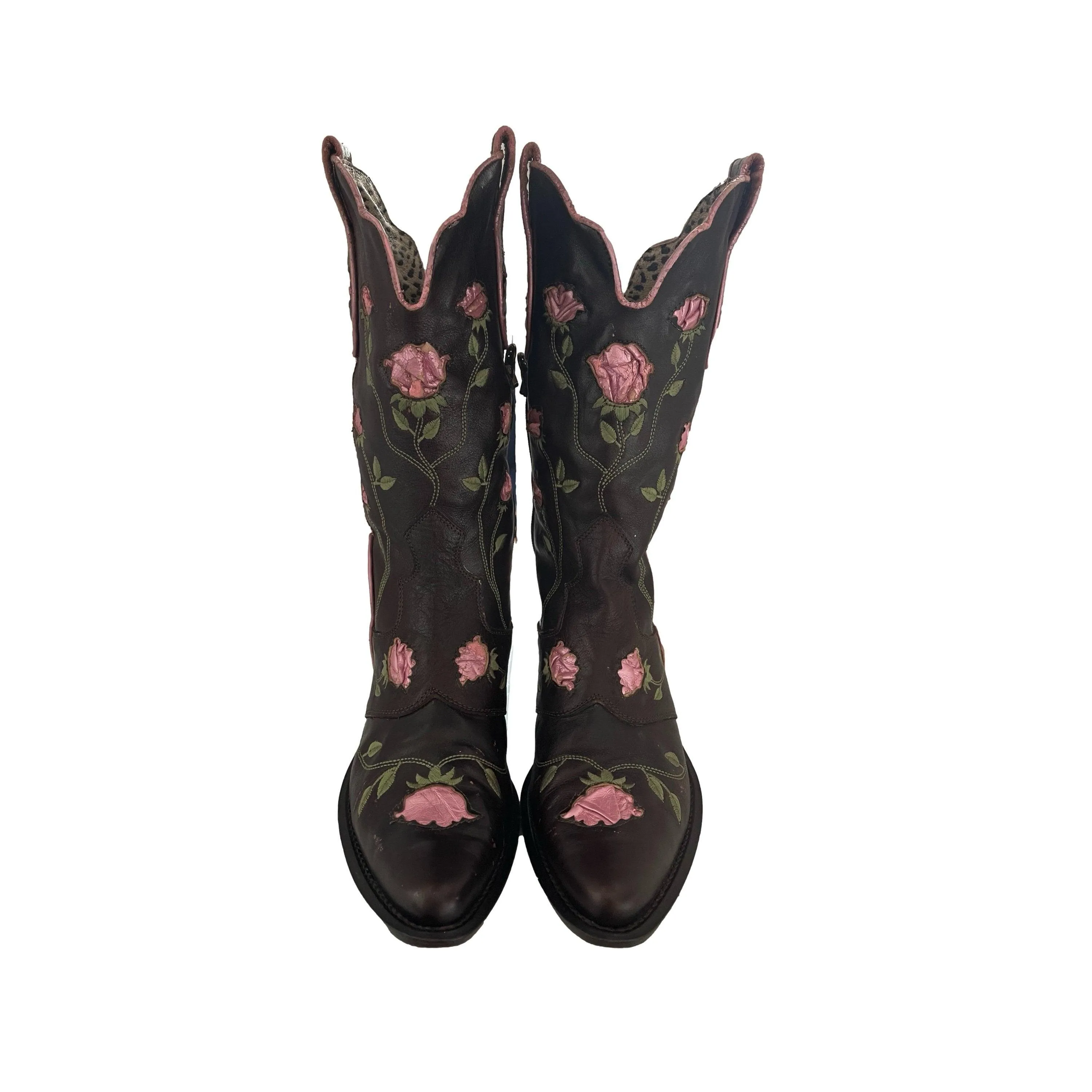 Roberto Cavalli Brown Rose Cowboy Boots