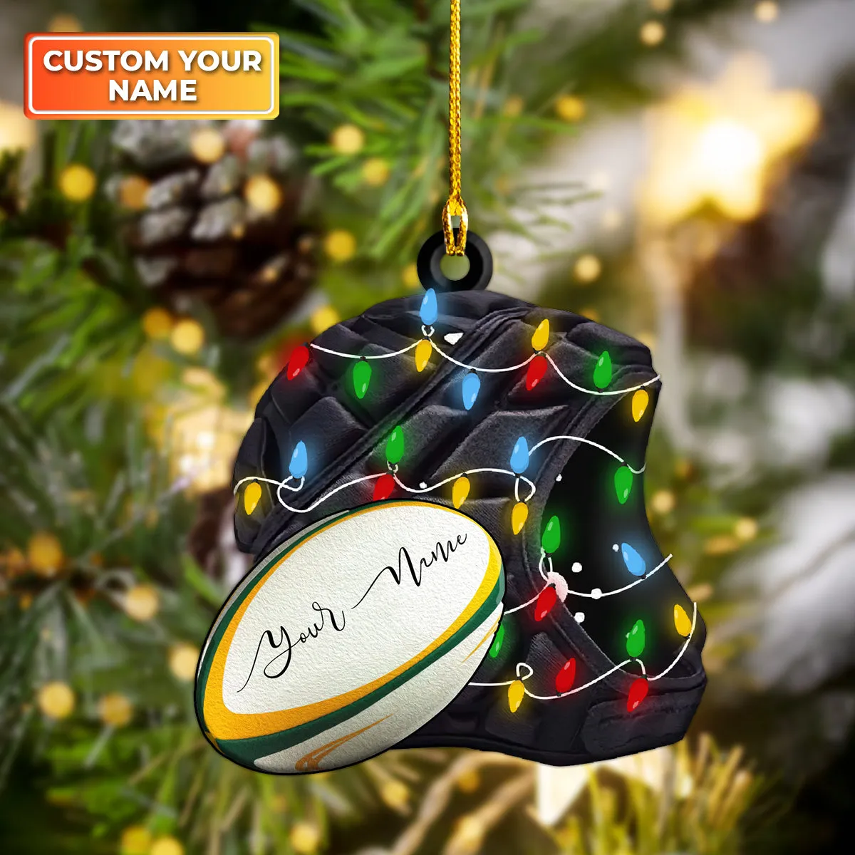Rugby Union Ball And Scrum Cap - Custom Shaped Ornament 1037