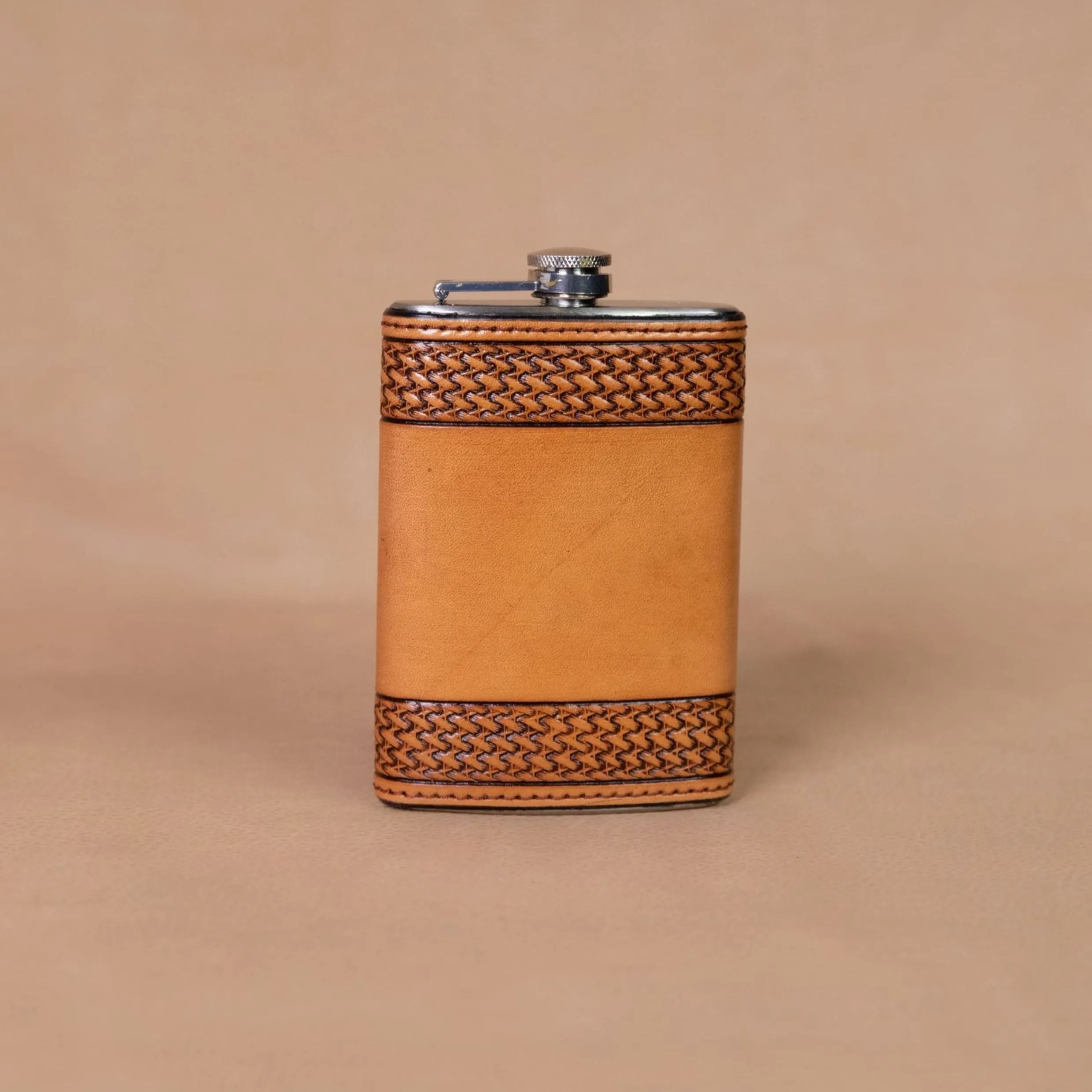 Russet Tooled Basket Weave Flask