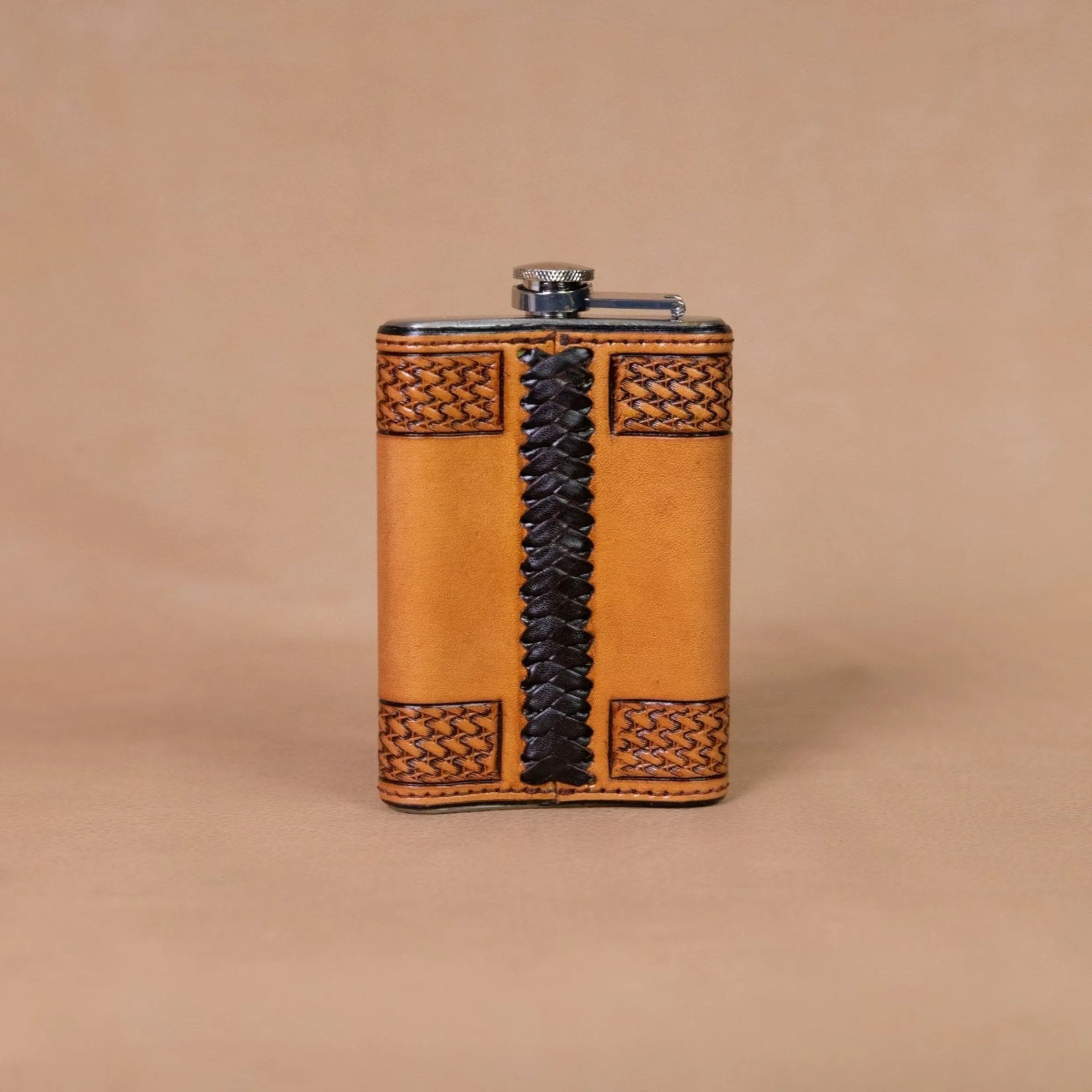 Russet Tooled Basket Weave Flask