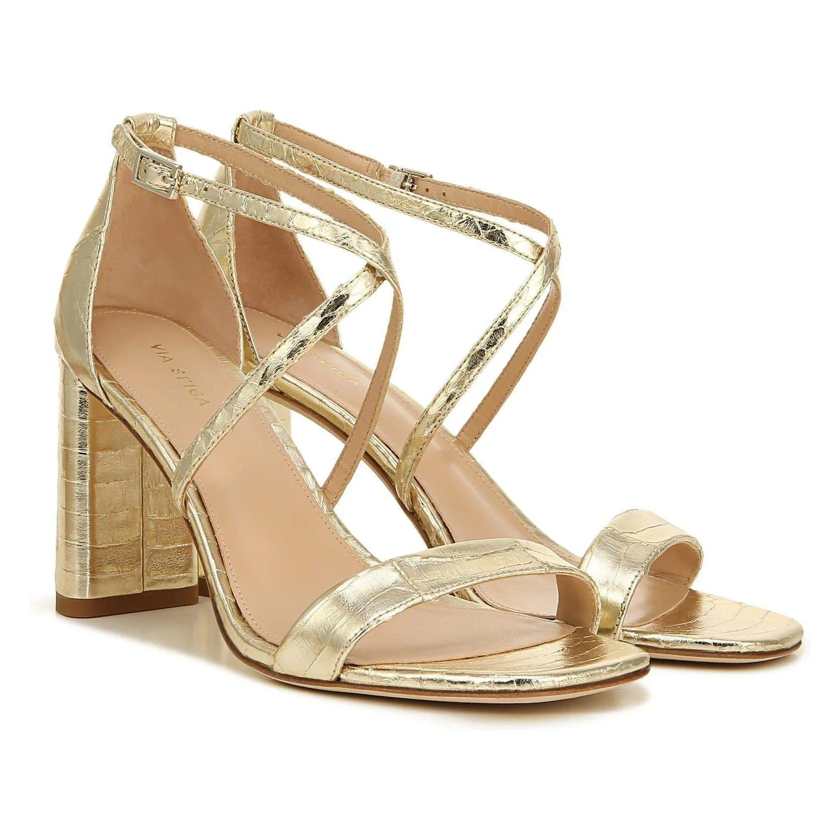 Sabinne Snake-Embossed Block-Heel Sandals