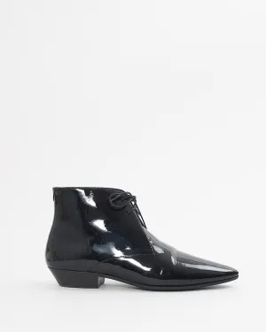 Saint Laurent Black Patent Pointed Toe Lace Up Booties - 38.5