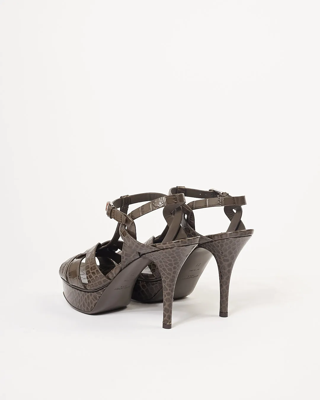 Saint Laurent Brown Croc-Embossed Tribute 105mm Platform Sandals - 39