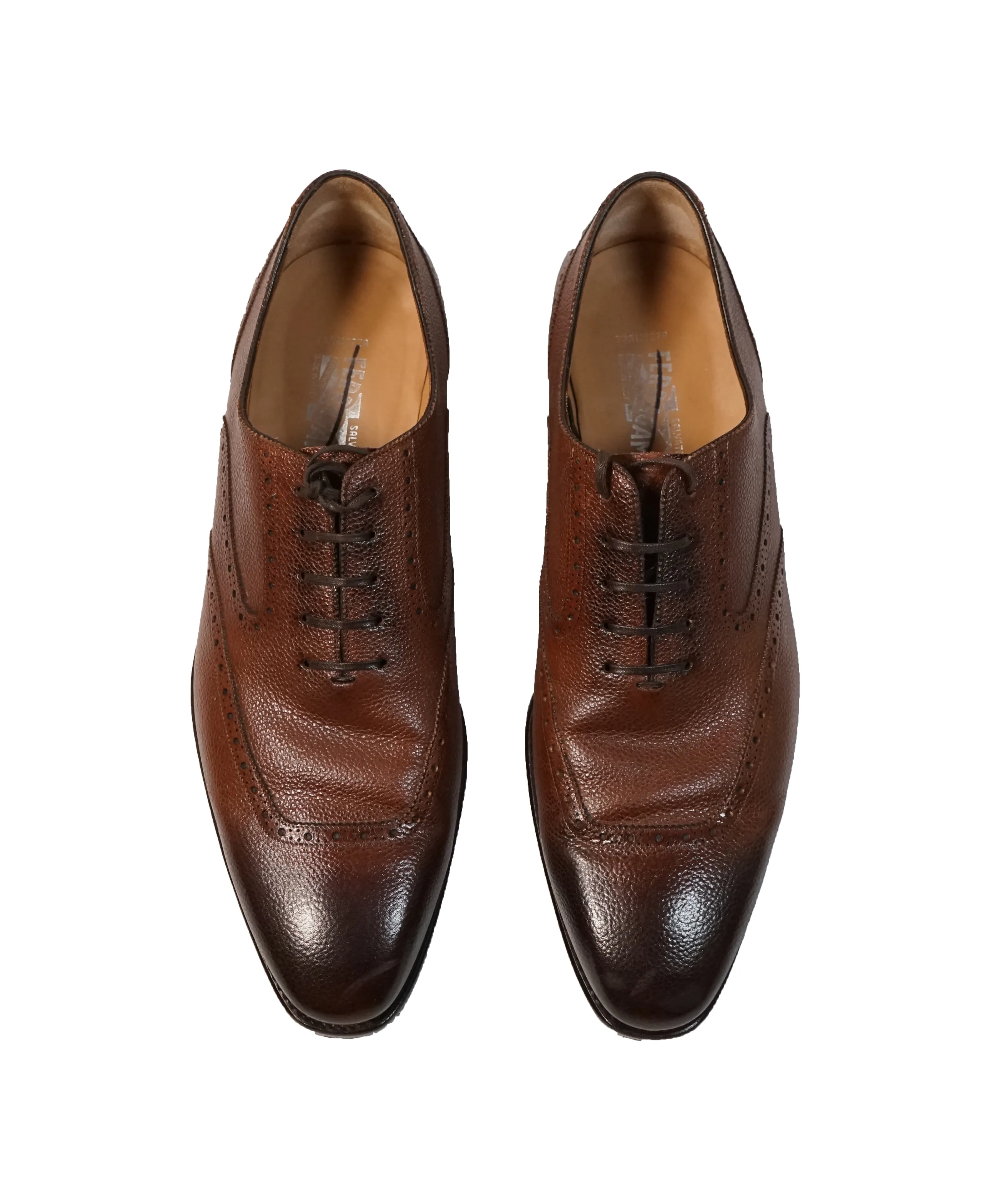 SALVATORE FERRAGAMO - Brown Pebbled Leather TRAMEZZA Oxford - 9.5