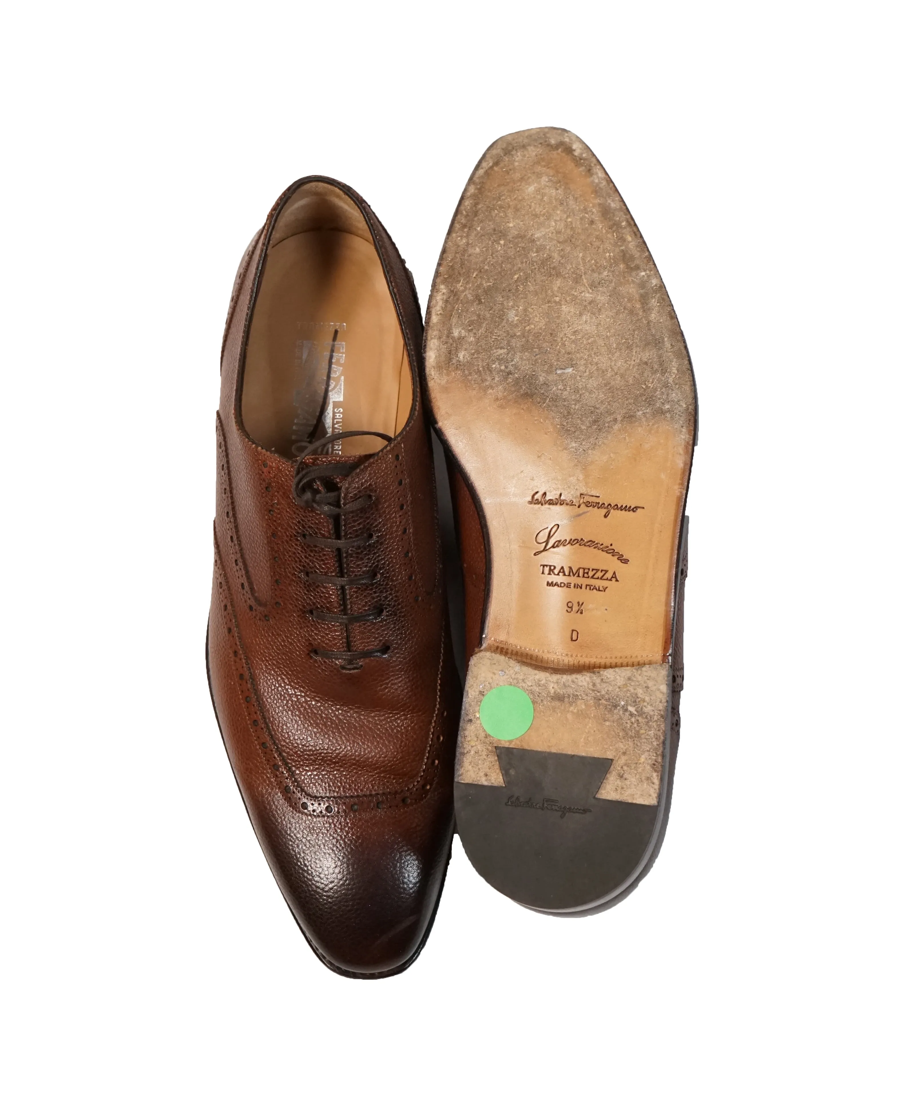 SALVATORE FERRAGAMO - Brown Pebbled Leather TRAMEZZA Oxford - 9.5