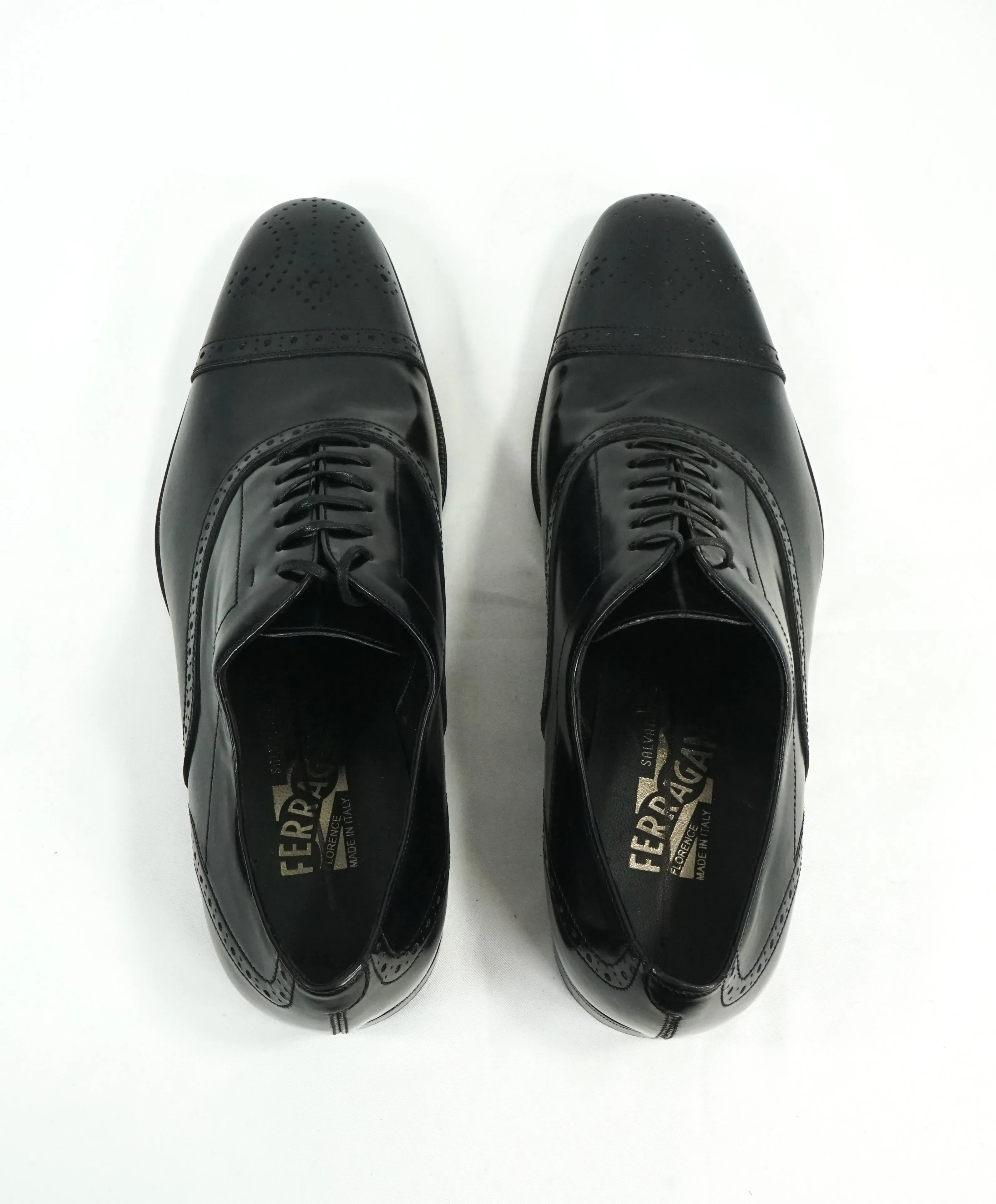 SALVATORE FERRAGAMO - “Caesy" Black Cap Toe Brogue Oxfords - L7 R7.5